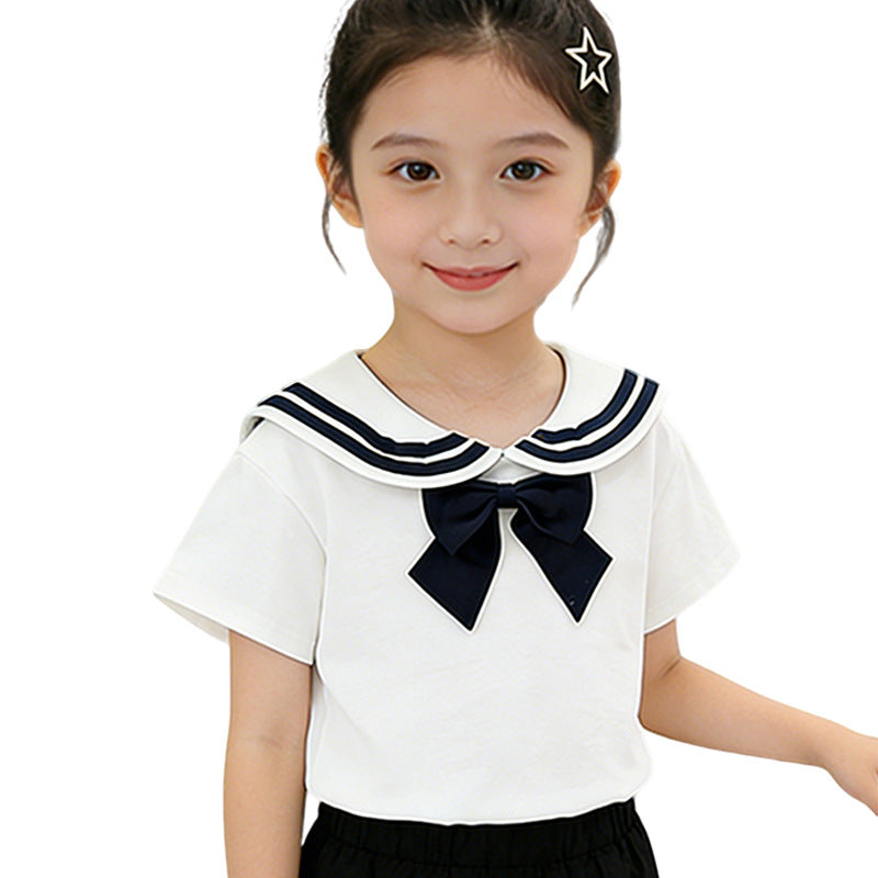 Girl's Sailor T-Shirt with Bow Detail Mune Fashion