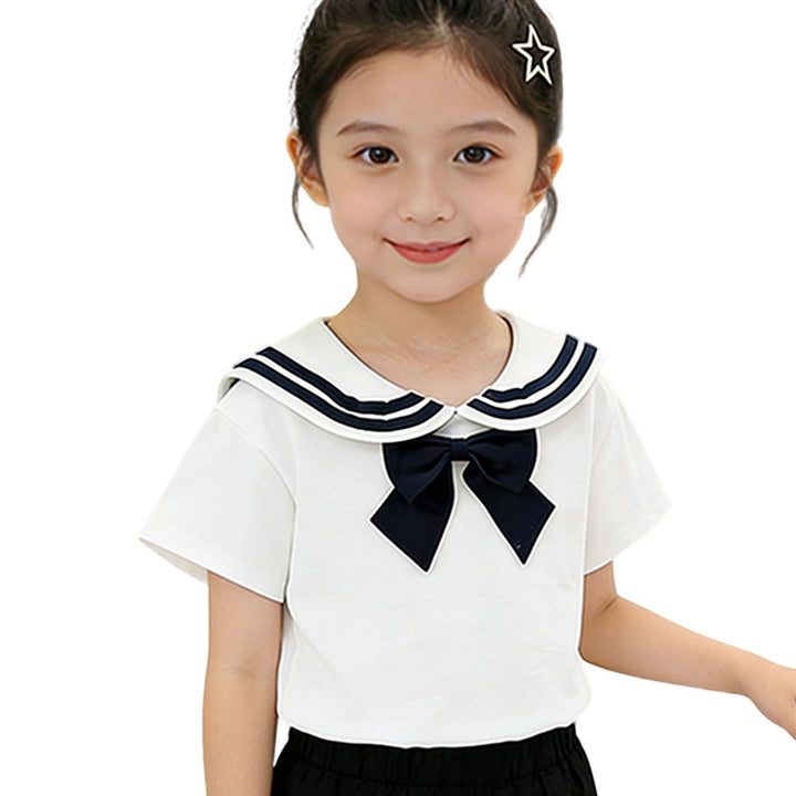 Girl's Sailor T-Shirt with Bow Detail Mune Fashion