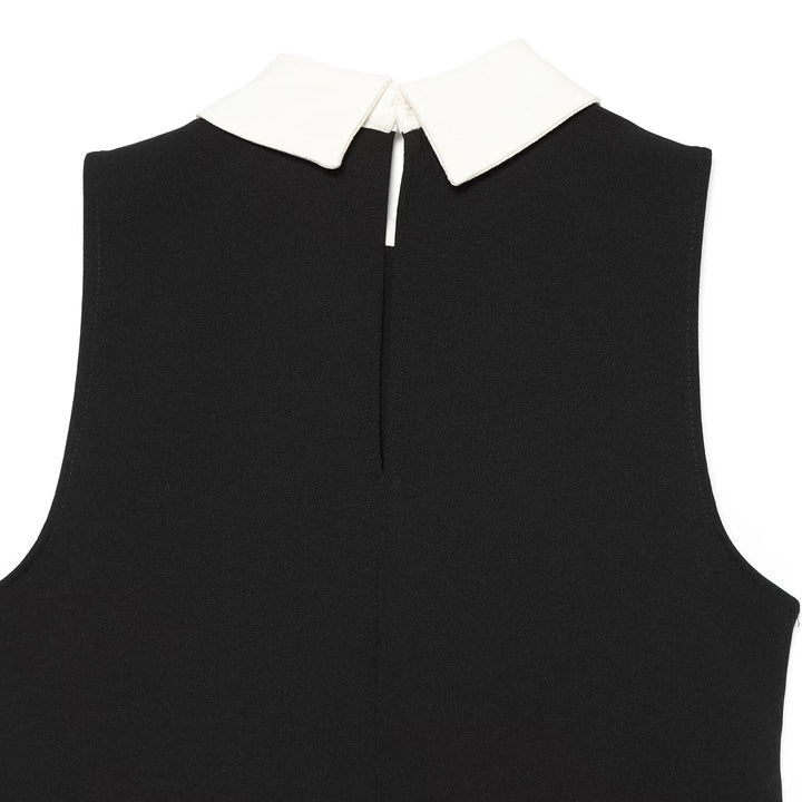 Women's Sleeveless A-Line Mini Dress with Contrasting Shirt Collar and Decorative Button Plackets Mune Fashion