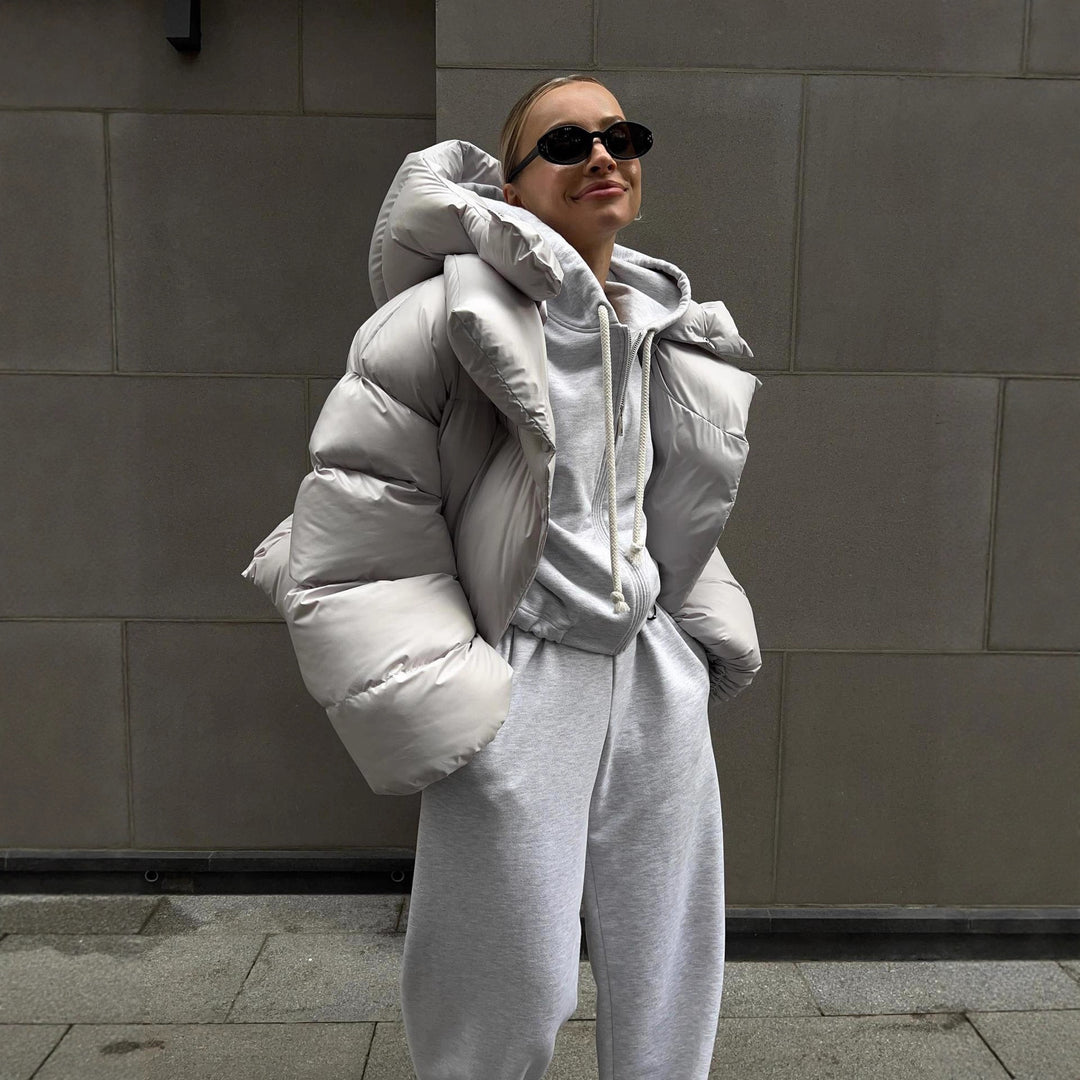 Women extravagant oversized quilted down jacket with extra voluminous hood Mune Fashion