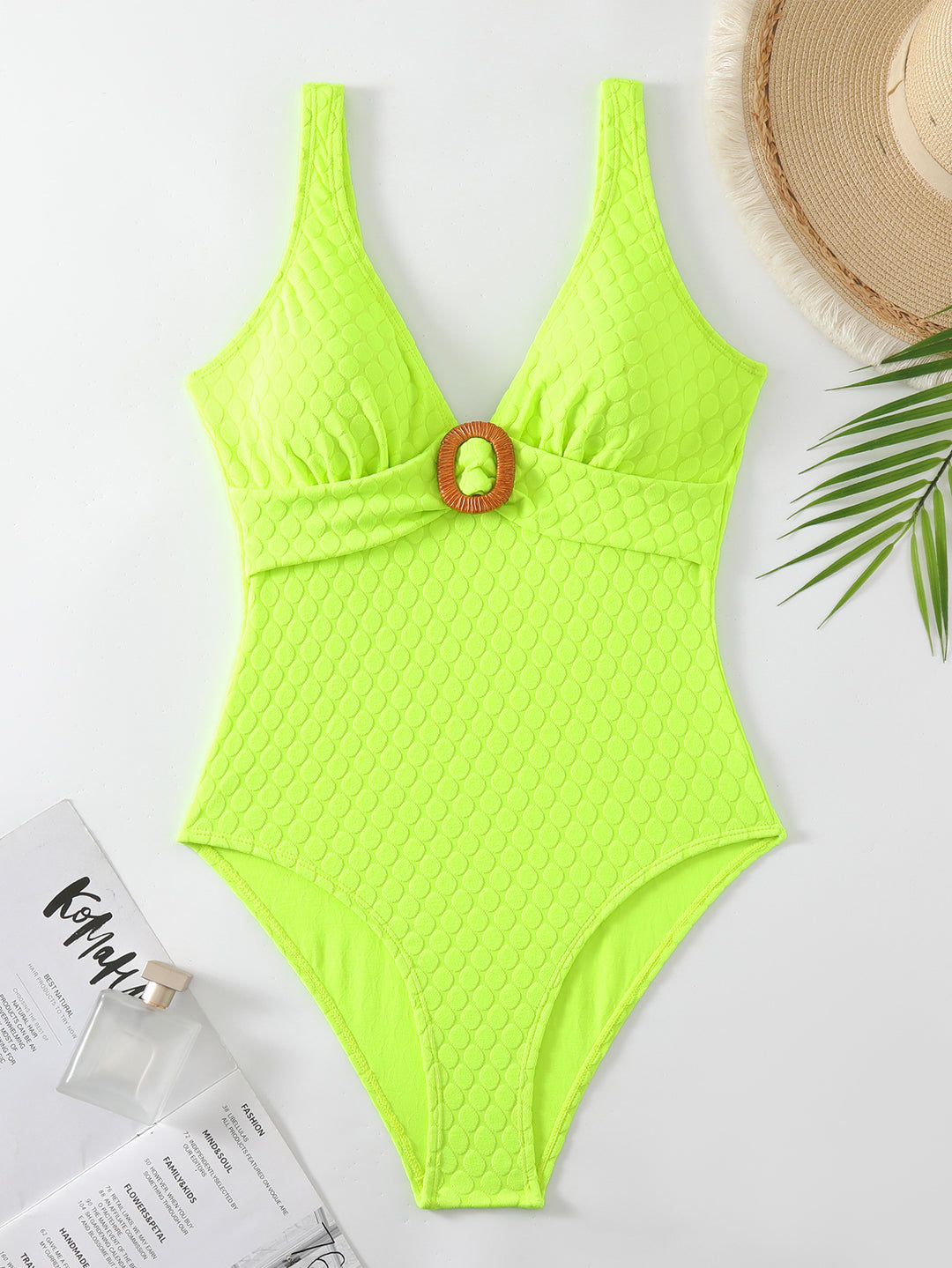 Women's One-Piece Swimsuit with Elegant Wooden Ring Design Mune Fashion