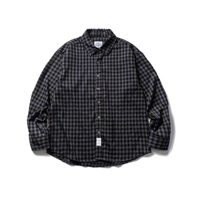 Unisex Oversize Check Flannel Shirt with Shirt Collar, Button Front and Rounded Hem Mune Fashion