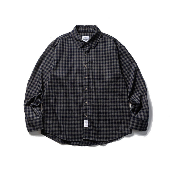 Unisex Oversize Check Flannel Shirt with Shirt Collar, Button Front and Rounded Hem Mune Fashion