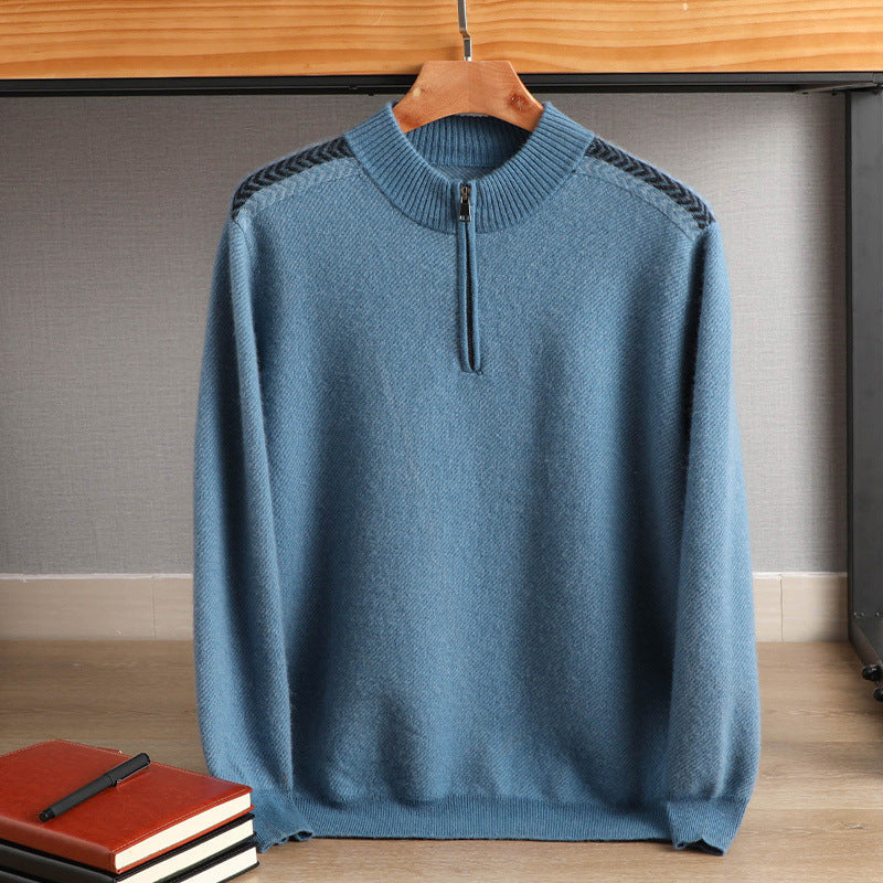 Men's half-zip roll-neck sweater made of cashmere blend with fine ribbed edge Mune Fashion