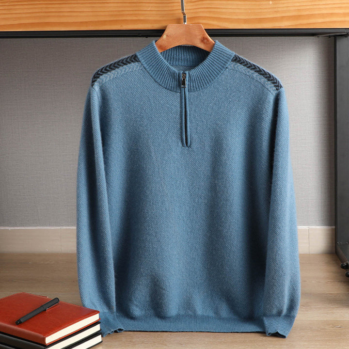 Men's half-zip roll-neck sweater made of cashmere blend with fine ribbed edge Mune Fashion
