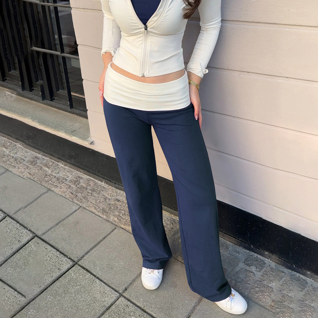 Women’s soft yoga lounge pants with foldable waistband and wide leg Mune Fashion