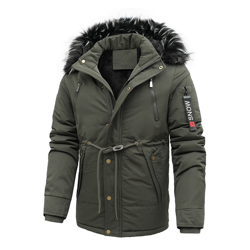 Men's padded parka jacket with faux fur hood and waist drawstring Mune Fashion