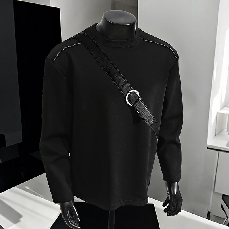Men's Relaxed-Fit Cotton Blend Crewneck Sweatshirt with Raglan Seams and Melange Texture Mune Fashion