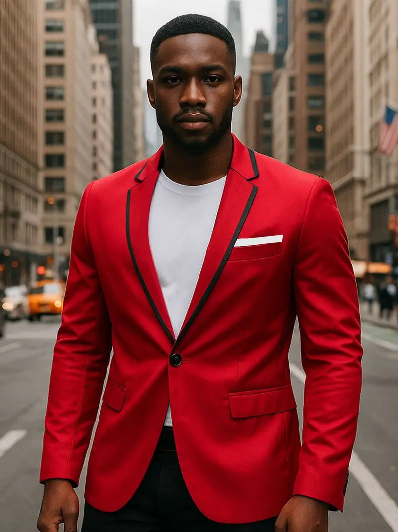 Men's single-breasted slim-fit blazer with contrasting lapel trim and flap pockets Mune Fashion