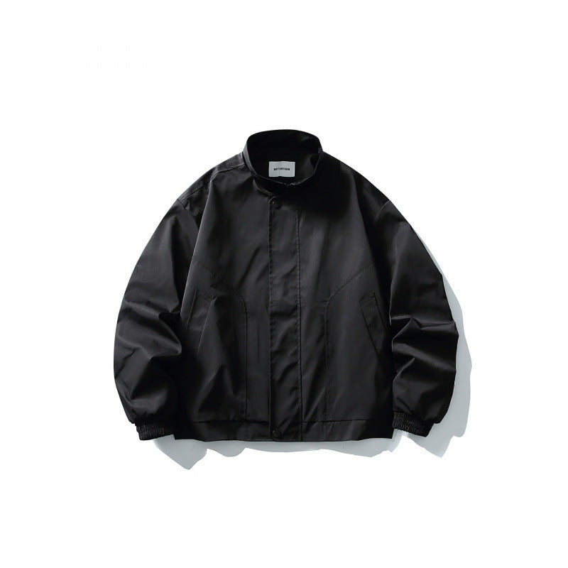 Men's Short Windproof Field Bomber Jacket with Stand-up Collar, Concealed Closure and Elastic Cuffs Mune Fashion