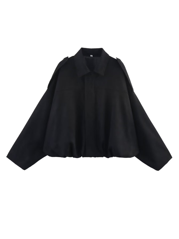Women Cropped Oversized Blouson Jacket in Velour Look with Drawstring Hem and Epaulettes Mune Fashion