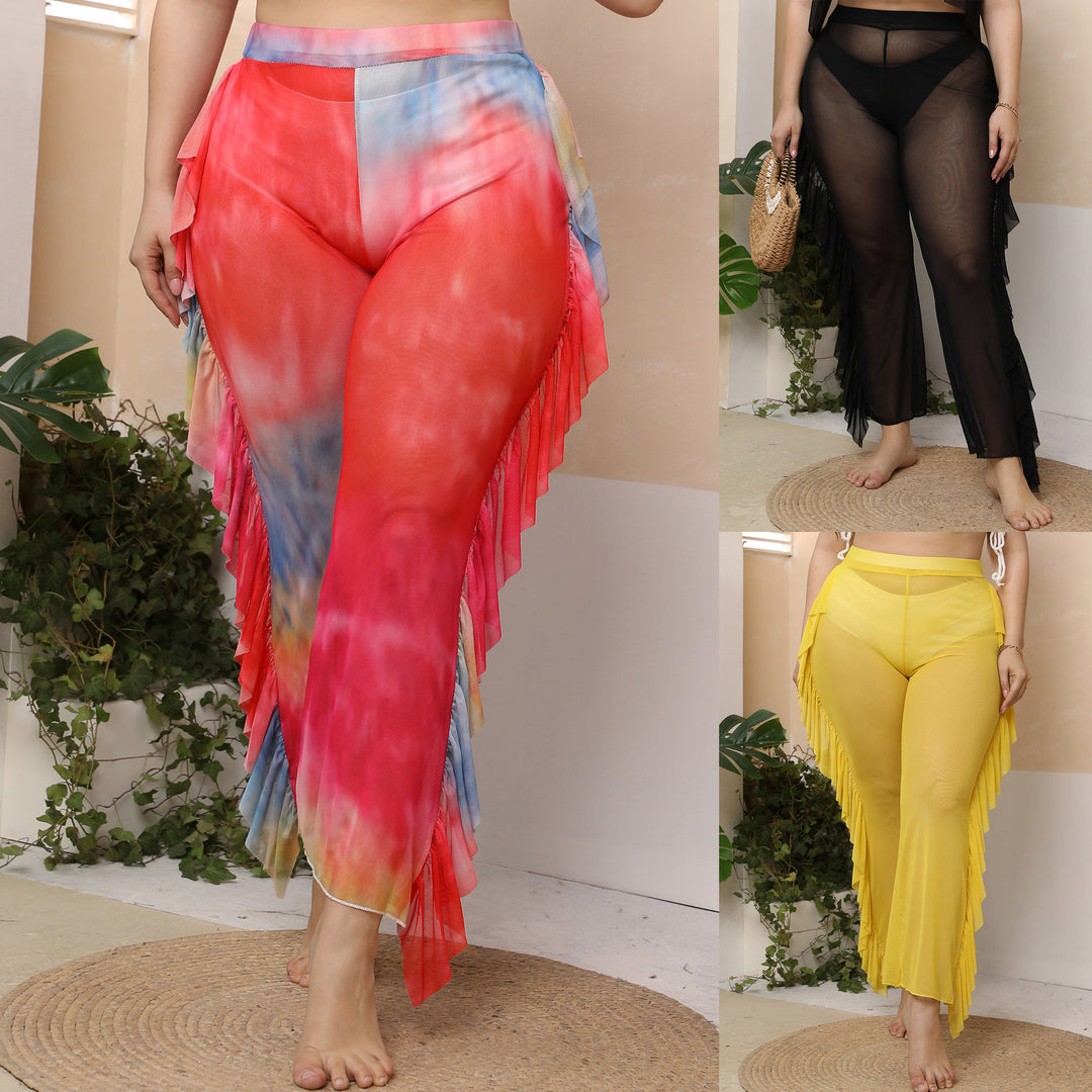 Women elegant and airy beach pants with ruffle details Mune Fashion