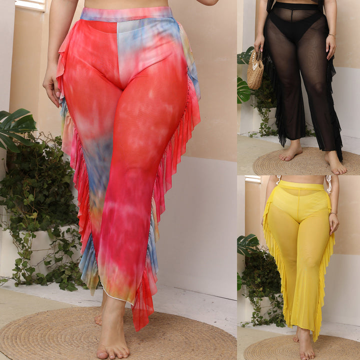 Women elegant and airy beach pants with ruffle details Mune Fashion