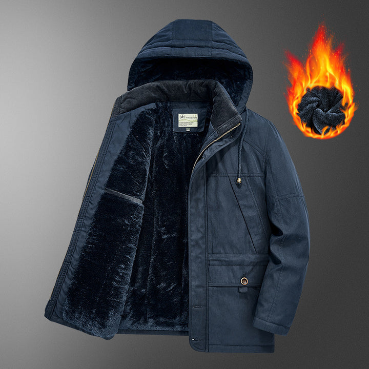 Men's insulated hooded parka with thermo teddy lining, windproof cotton blend outer shell, and multiple pockets Mune Fashion