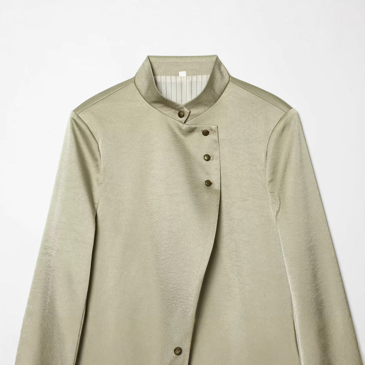 Women's Asymmetric Cape Coat with Stand-up Collar and Decorative Button Placket Mune Fashion