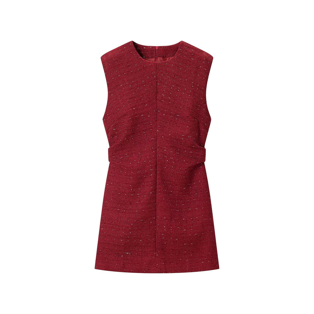 Women’s Sleeveless Tweed Midi Dress with Fitted Side Panels Mune Fashion
