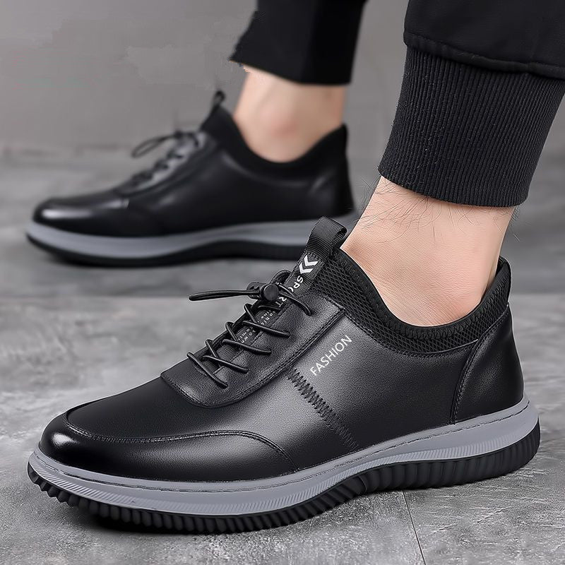Men's leather look sneakers with shock-absorbing comfort sole and elastic entry Mune Fashion