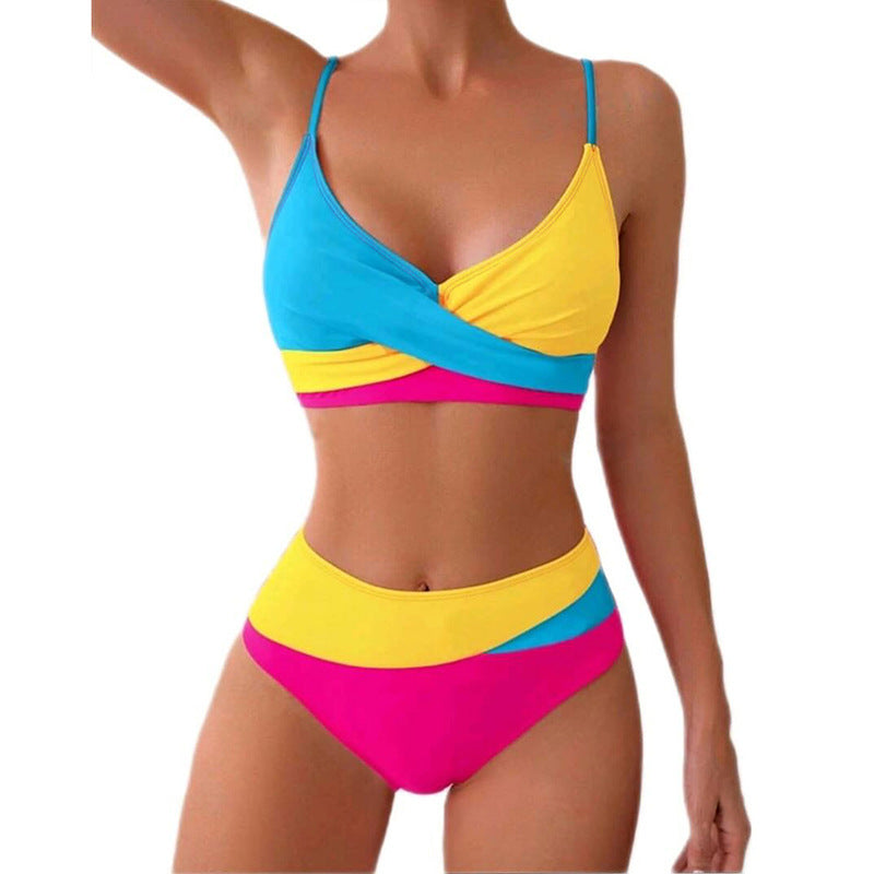 Ladies Color Block High Waisted Bikini Mune Fashion