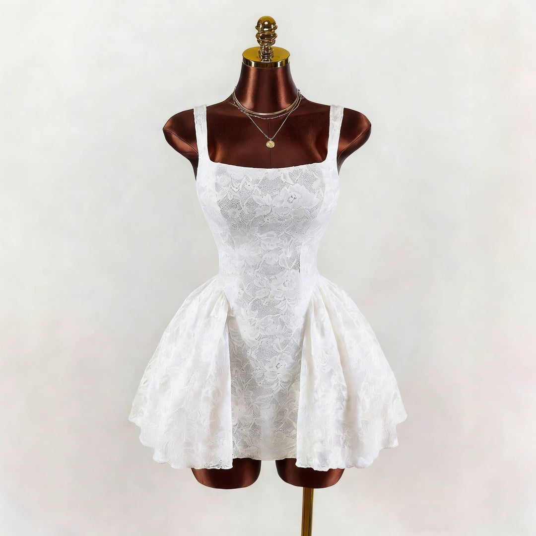 Women nan tailored lace cocktail dress with corset bustier and double-layer peplum skirt Mune Fashion