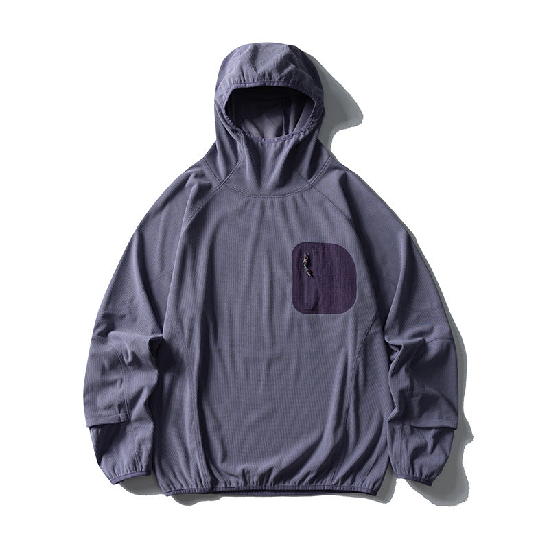 Unisex Lightweight Technical Hooded Pullover Wind Jacket with Chest Zipper Pocket and Elastic Hem Mune Fashion