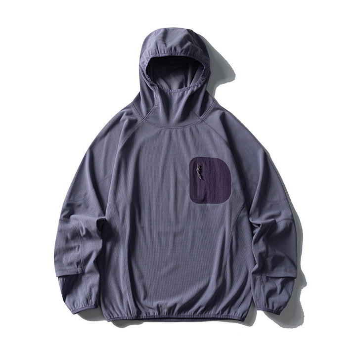 Unisex Lightweight Technical Hooded Pullover Wind Jacket with Chest Zipper Pocket and Elastic Hem Mune Fashion