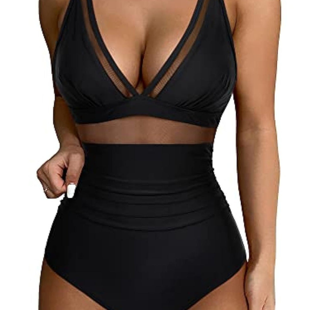 Ladies High-Waisted Swimsuit with Transparent Inserts Mune Fashion