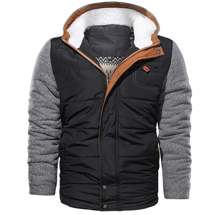 Men's hybrid winter jacket with quilted thermal insulation, knit sleeves, and Sherpa hood lining Mune Fashion