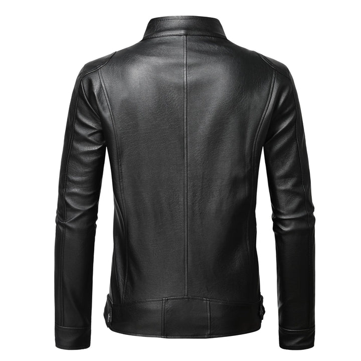 Men's Slim Leather Jacket in Urban Biker Style with Stand Collar and Chest Zipper Pockets Mune Fashion