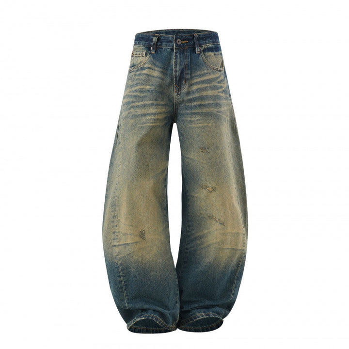 Women's Loose High-Waist Baggy Jeans with Used Wash and Distressed Details Mune Fashion