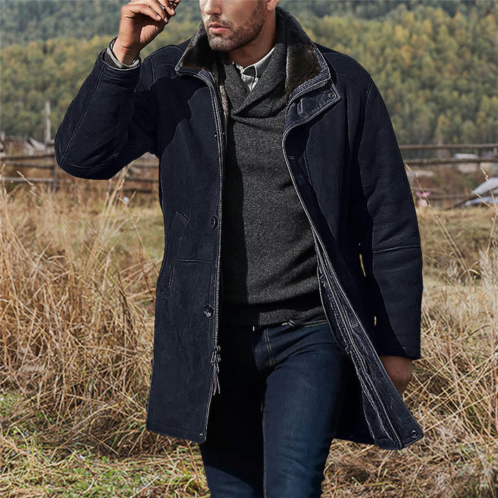 Men's coat in field coat style with teddy collar and two-way zipper Mune Fashion