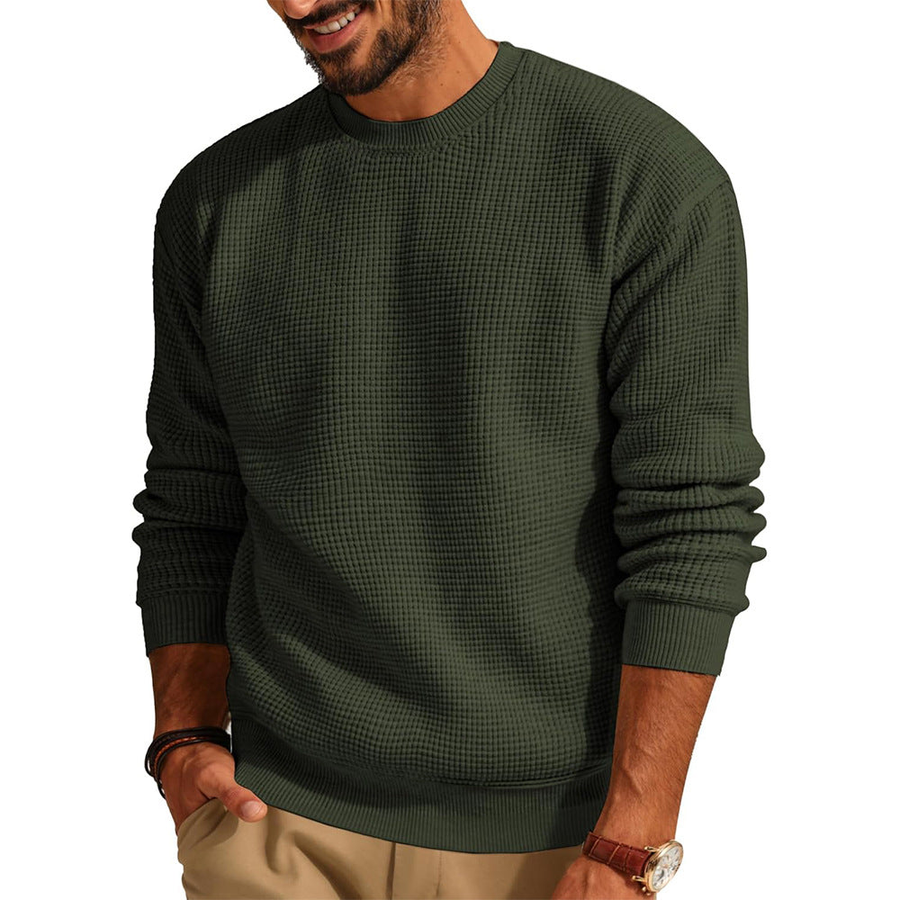 Men's Waffle Knit Sweater with Round Neck Mune Fashion