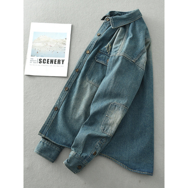 Men's denim shirt jacket in a used look with patch chest pockets and button placket Mune Fashion