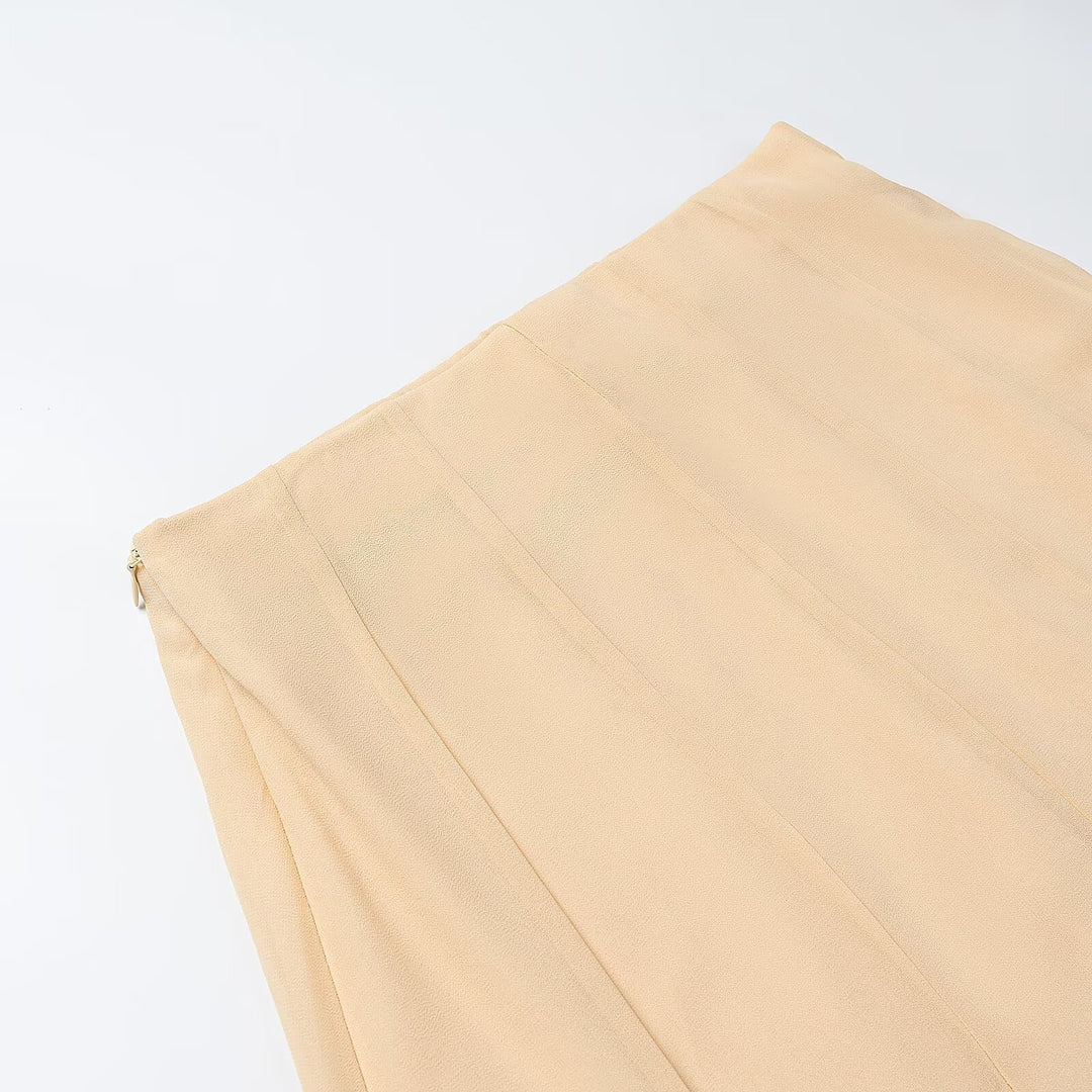 Women's Long Pleated Chiffon Maxi Skirt with High Waist and Insert Panels Mune Fashion