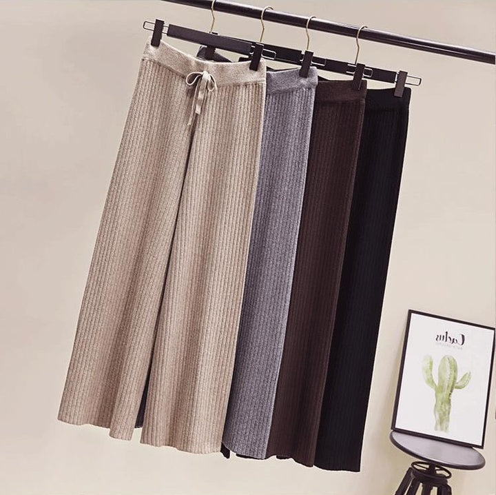 Women's Comfortable Ribbed Knit Pants with Drawstring Mune Fashion