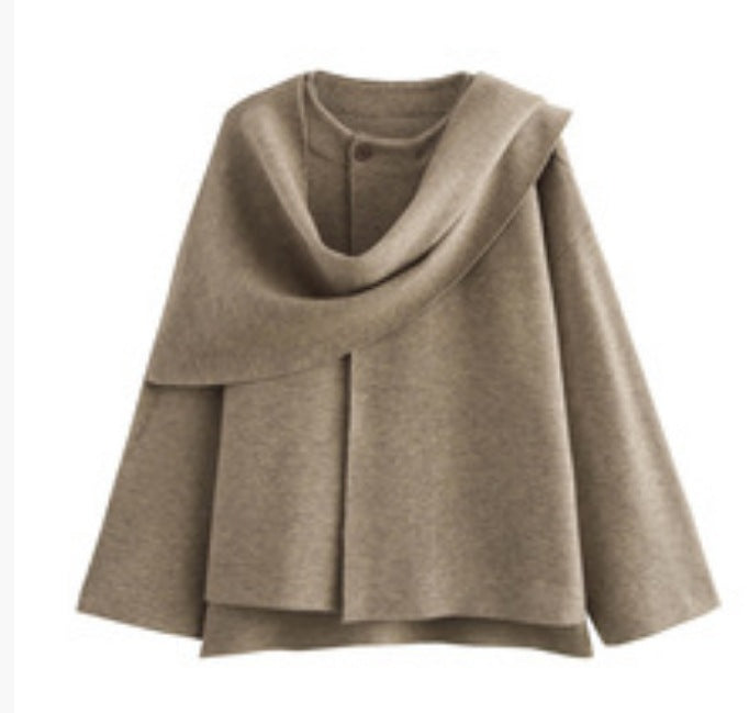Women 3500+ two-layer wool blend cape poncho with button collar and flared sleeves Mune Fashion