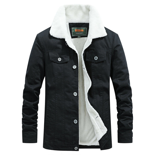 Men's canvas trucker jacket with warming teddy fleece lining and classic shirt collar Mune Fashion