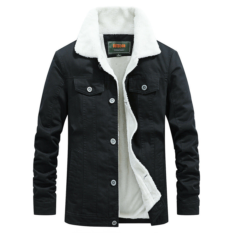 Men's canvas trucker jacket with warming teddy fleece lining and classic shirt collar Mune Fashion