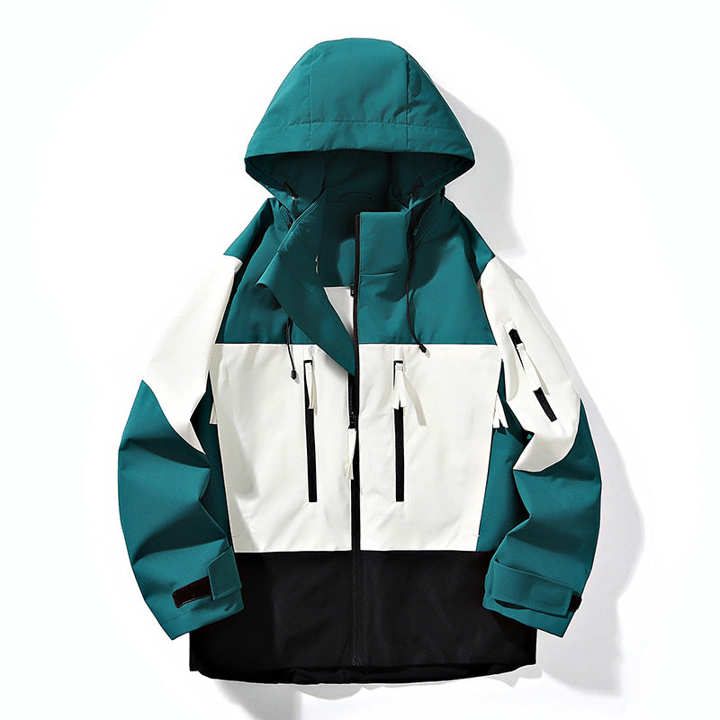 Men's Water-Repellent Colorblock Outdoor Jacket with Hood, Multiple Zipper Pockets and Adjustable Cuffs Mune Fashion