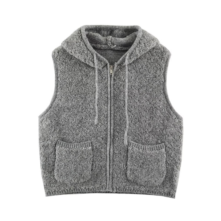 Women's Teddy Fleece Vest with Hood, Zipper and Patch Pockets Mune Fashion