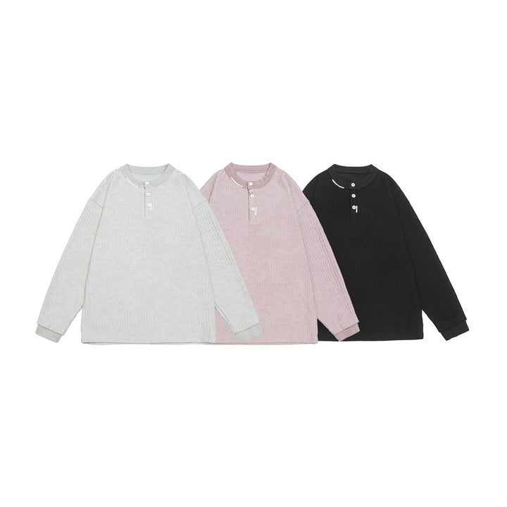 Unisex Ribbed Oversized Henley Sweater with Button Placket Mune Fashion