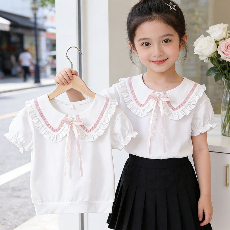 Girl's blouse with ruffle details and decorative collar Mune Fashion