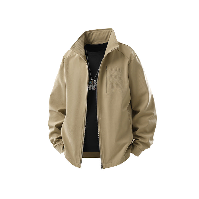 Men's Technical Softshell Training Jacket with Stand-up Collar, Chest Zip and Breathable Structure Mune Fashion