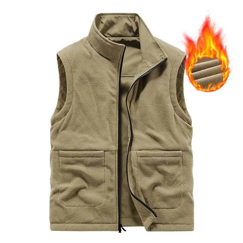Men's Thermal Fleece Vest with Soft Teddy Fleece, Stand-Up Collar and Front Pockets Mune Fashion