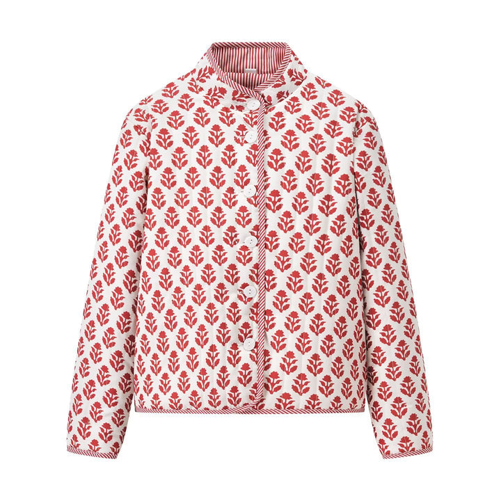 Women's Lightweight Printed Cotton Jacket with Stand Collar and Striped Cuffs Mune Fashion