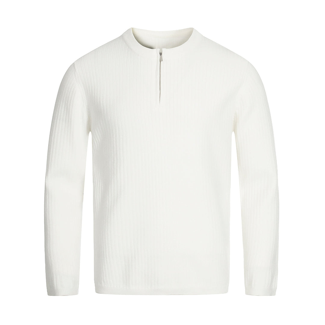 Unisex Rib Knit Half-Zip Sweater with Slim Silhouette and Troyer Collar Mune Fashion