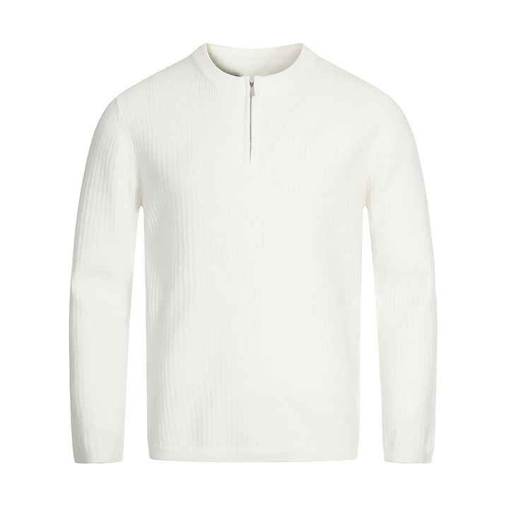 Unisex Rib Knit Half-Zip Sweater with Slim Silhouette and Troyer Collar Mune Fashion