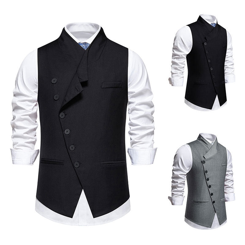 Men's nan asymmetrical double-breasted suit vest with diagonal button placket and tailored silhouette Mune Fashion