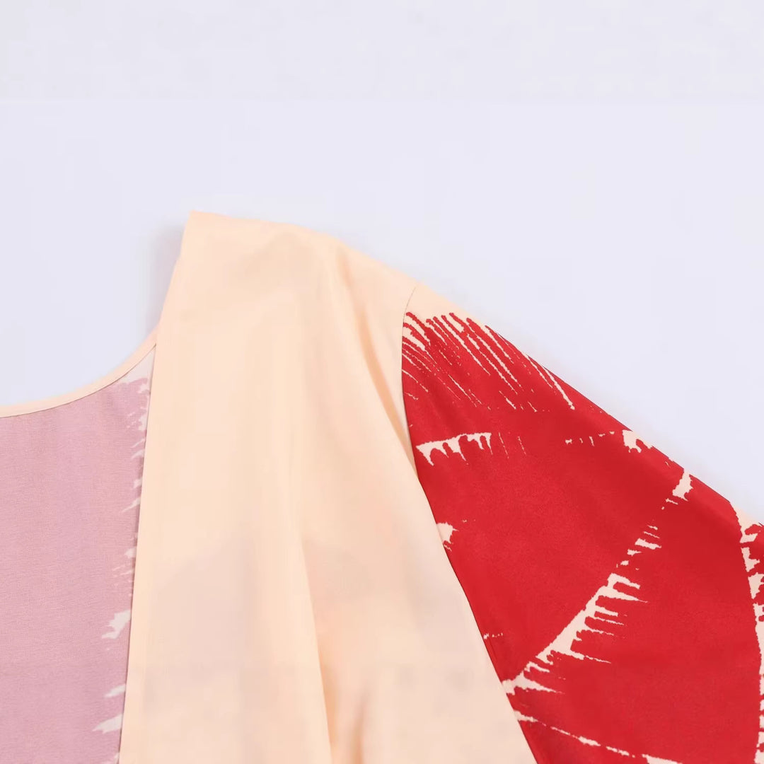 Women's midi dress in kimono style with wide bell sleeves and tropical palm print Mune Fashion