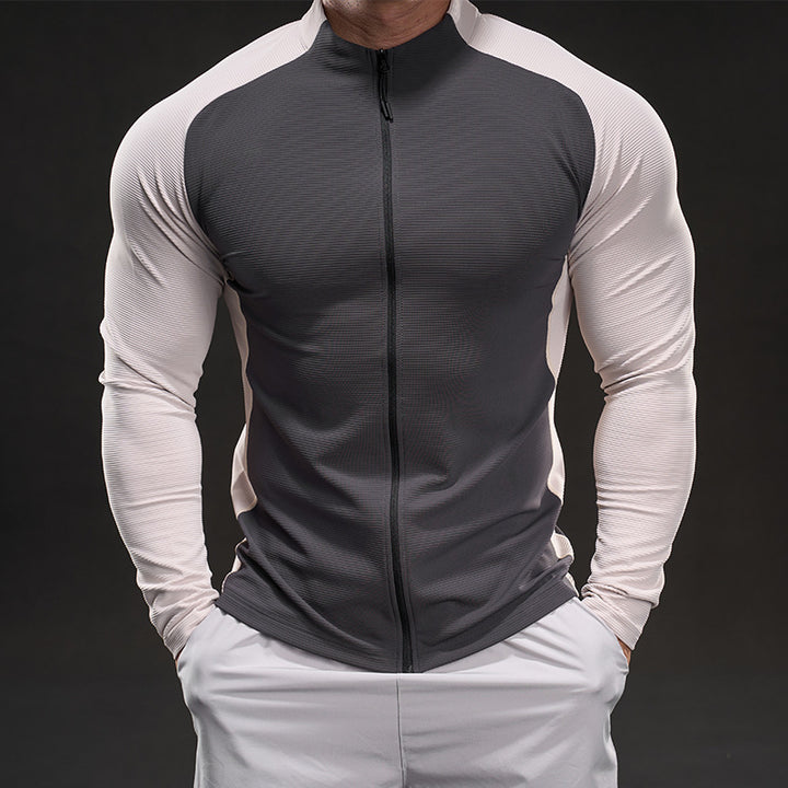 Men's compression training shirt with stand-up collar, full zip and raglan sleeves Mune Fashion