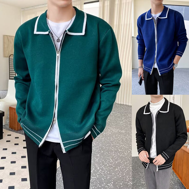 Men's Fashionable Cardigan with Contrast Collar Mune Fashion